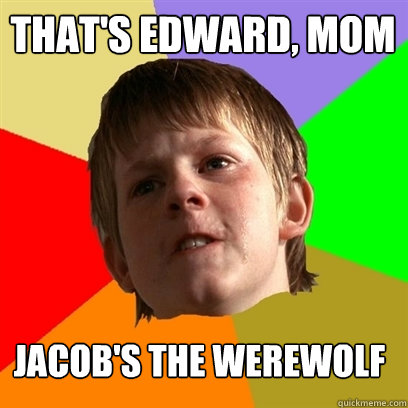That's Edward, mom Jacob's the werewolf  Angry School Boy
