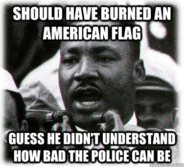 Should have burned an American flag Guess he didn't understand how bad the police can be  