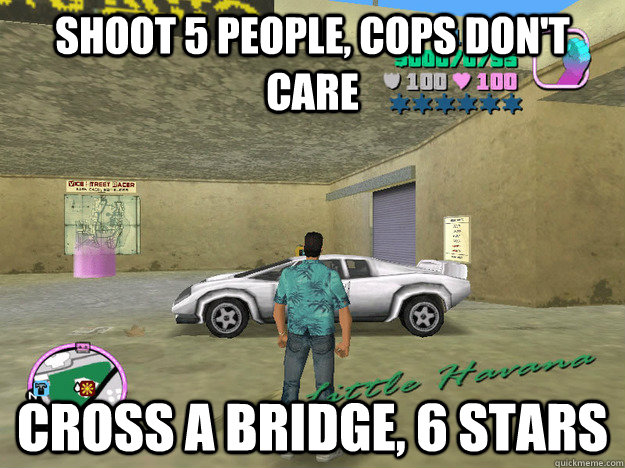 shoot 5 people, cops don't care cross a bridge, 6 stars - shoot 5 people, cops don't care cross a bridge, 6 stars  GTA LOGIC