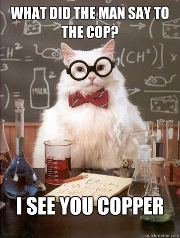What did the man say to the cop?

 I see you copper  Science Cat