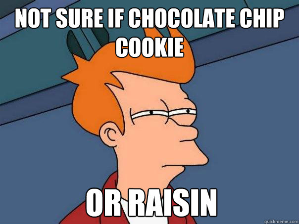 Not sure if Chocolate chip cookie or raisin  Futurama Fry