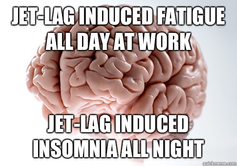 Jet-lag induced fatigue all day at work Jet-lag induced insomnia all night   Scumbag Brain