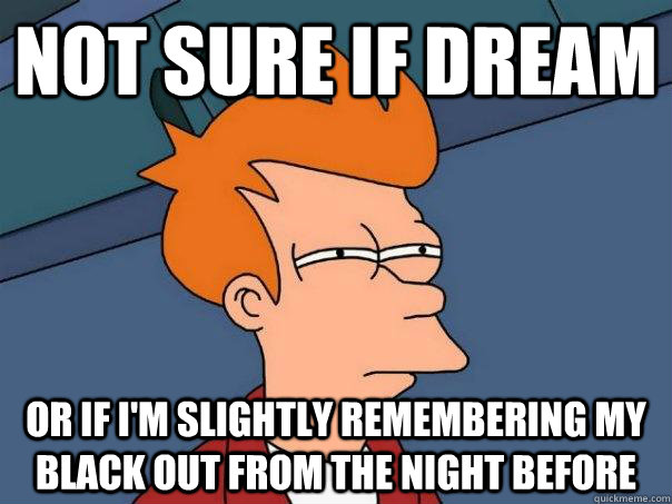 Not sure if dream Or If i'm slightly remembering my black out from the night before  Futurama Fry