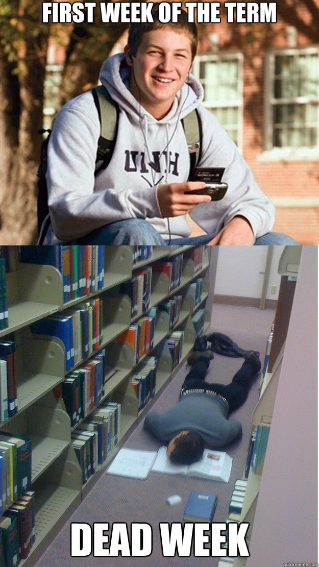 First Week of the term Dead week  College Freshmen on finals