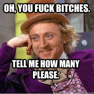 Oh, you fuck bitches. Tell me how many please.  Condescending Wonka
