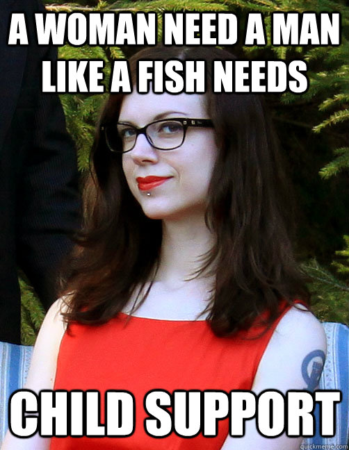 A woman need a man like a fish needs child support  Hipster Feminist