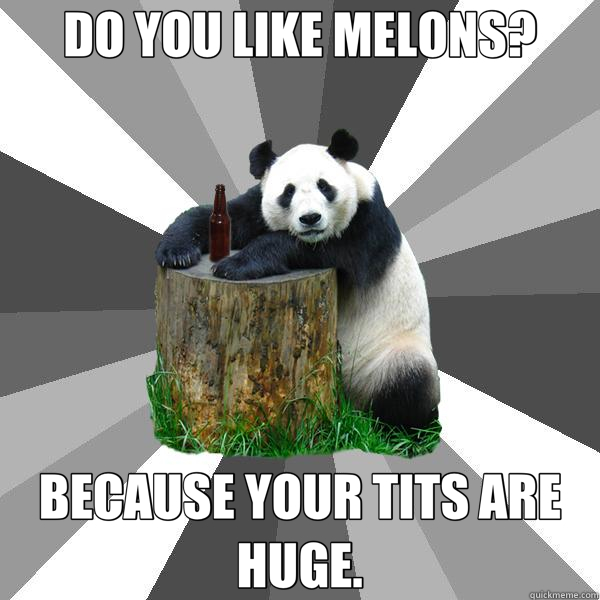 DO YOU LIKE MELONS? BECAUSE YOUR TITS ARE HUGE.  Pickup-Line Panda