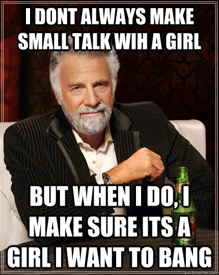 i dont always make small talk wih a girl but when I do, I make sure its a girl i want to bang  The Most Interesting Man In The World