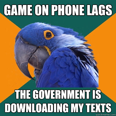 game on phone lags the government is downloading my texts  Paranoid Parrot