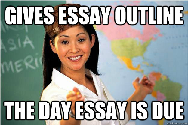 Gives Essay Outline The day essay is due  Scumbag Teacher
