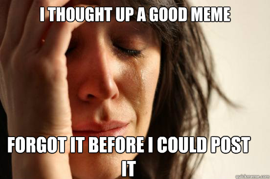 I thought up a good meme
 forgot it before i could post it Caption 3 goes here  First World Problems