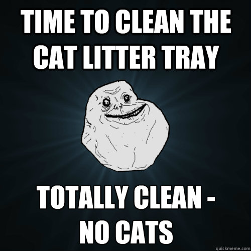 time to clean the cat litter tray totally clean - 
no cats  Forever Alone