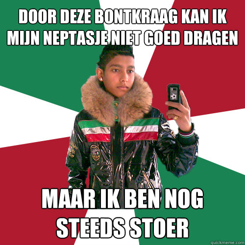 Door deze bontkraag kan ik mijn neptasje niet goed dragen maar ik ben nog steeds stoer - Door deze bontkraag kan ik mijn neptasje niet goed dragen maar ik ben nog steeds stoer  Nickelsontuig