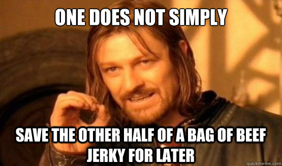 One does not simply save the other half of a bag of beef jerky for later  ONE DOES NOT SIMPLY DRIVE A CAR INTO BOSTON