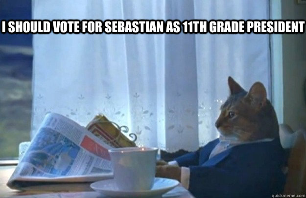 I should vote for sebastian as 11th grade president  Sophisticated Cat