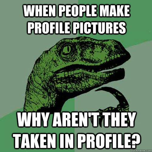 When people make profile pictures Why aren't they taken in profile?  Philosoraptor