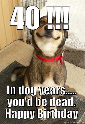 40 !!! IN DOG YEARS..... YOU'D BE DEAD. HAPPY BIRTHDAY Good Dog Greg