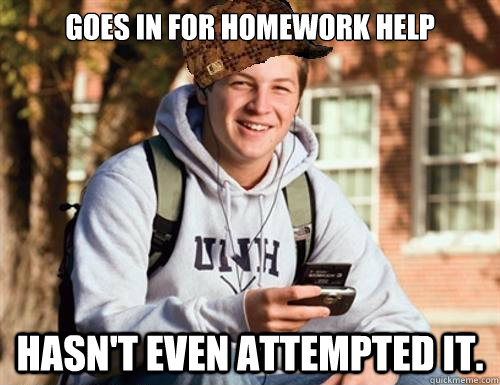 goes in for homework help hasn't even attempted it.  College Freshman