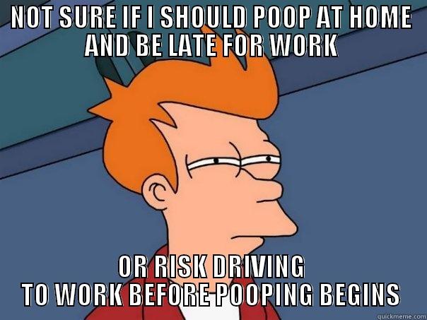 NOT SURE IF I SHOULD POOP AT HOME AND BE LATE FOR WORK OR RISK DRIVING TO WORK BEFORE POOPING BEGINS Futurama Fry