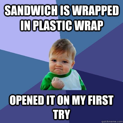 SANDWICH IS WRAPPED IN PLASTIC WRAP OPENED IT ON MY FIRST TRY  Success Kid