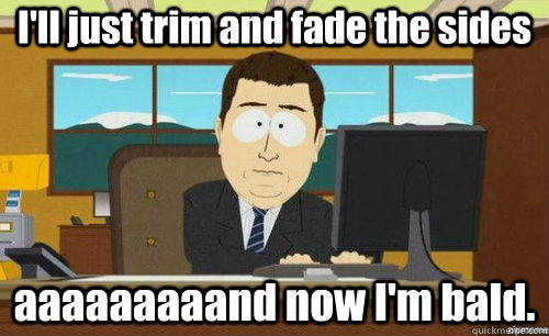 I'll just trim and fade the sides aaaaaaaaand now I'm bald.  anditsgone