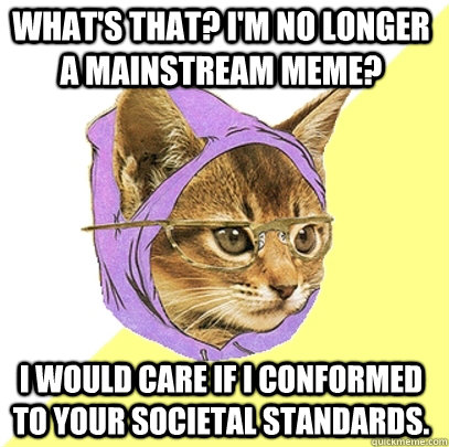 What's that? I'm no longer a mainstream meme? I would care if I conformed to your societal standards.  Hipster Kitty