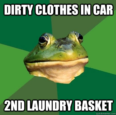 Dirty clothes in car 2nd laundry basket  Foul Bachelor Frog