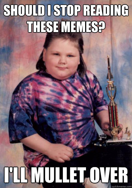 Should i stop reading these memes? I'll mullet over  First Place Mullet Kid