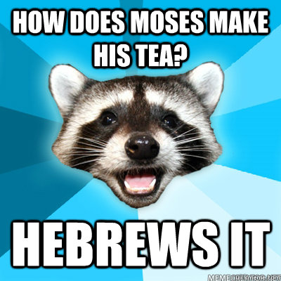 How does Moses make his tea? Hebrews it   Lame Pun Raccoon
