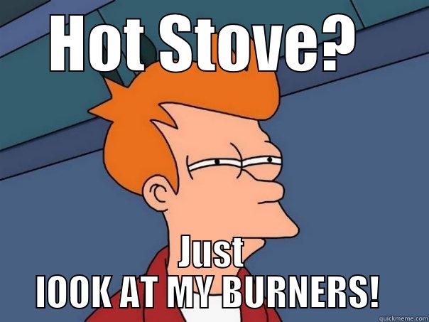 Stove Curious - HOT STOVE?  JUST LOOK AT MY BURNERS!  Futurama Fry