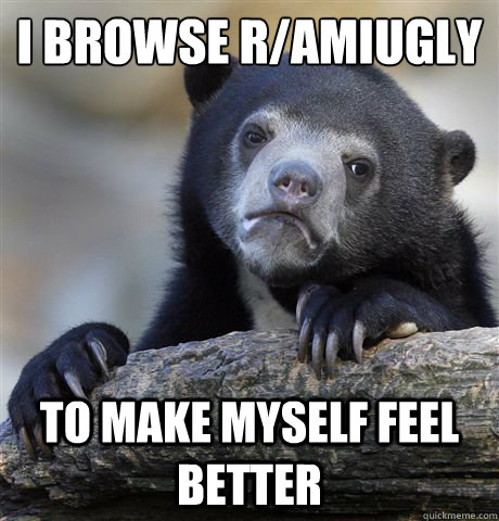 I browse r/amiugly
 to make myself feel better - I browse r/amiugly
 to make myself feel better  Confession Bear