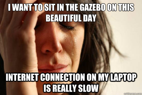 I WANT TO SIT IN THE GAZEBO ON THIS BEAUTIFUL DAY INTERNET CONNECTION ON MY LAPTOP IS REALLY SLOW  First World Problems