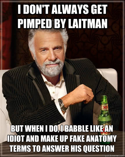 I don't always get pimped by Laitman but when I do, I babble like an idiot and make up fake anatomy terms to answer his question  The Most Interesting Man In The World