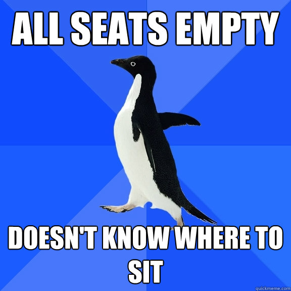 All seats empty doesn't know where to sit - All seats empty doesn't know where to sit  Socially Awkward Penguin