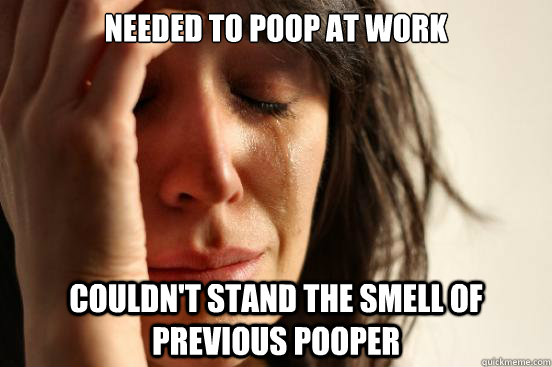 needed to poop at work couldn't stand the smell of previous pooper  First World Problems