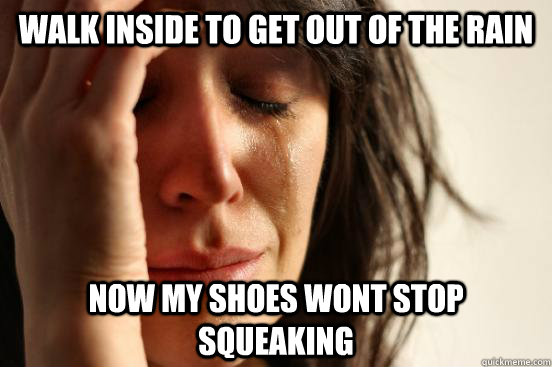 Walk inside to get out of the rain Now my shoes wont stop squeaking  First World Problems