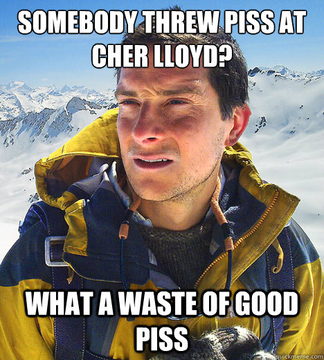 Somebody threw piss at cher lloyd? What a waste of good piss  better drink my own piss