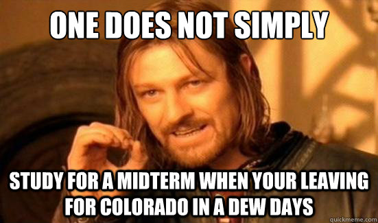One Does Not Simply study for a midterm when your leaving for Colorado in a dew days  Boromir