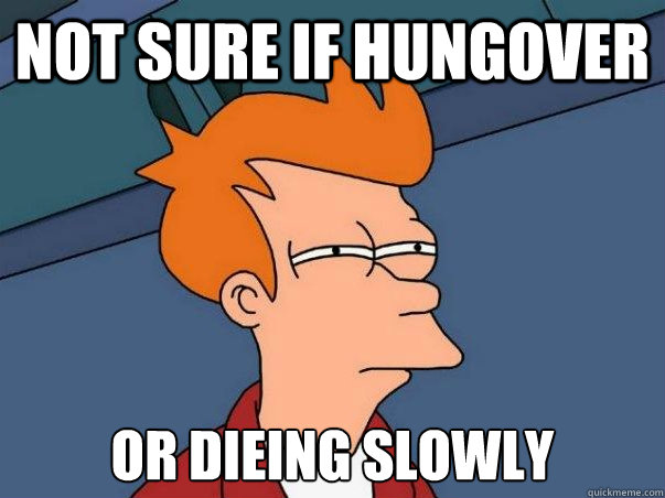 Not sure if hungover Or dieing slowly    Not sure Fry