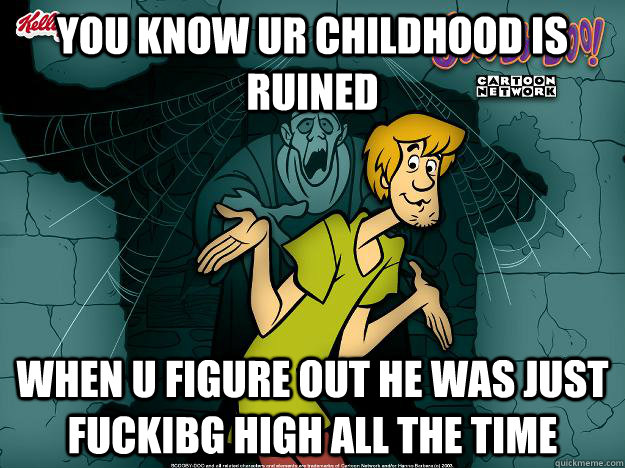 YOU KNOW UR CHILDHOOD IS RUINED WHEN U FIGURE OUT HE WAS JUST FUCKIBG HIGH ALL THE TIME - YOU KNOW UR CHILDHOOD IS RUINED WHEN U FIGURE OUT HE WAS JUST FUCKIBG HIGH ALL THE TIME  Irrational Shaggy