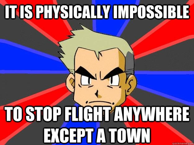 It is physically impossible to stop flight anywhere except a town - It is physically impossible to stop flight anywhere except a town  Pokemon Logic