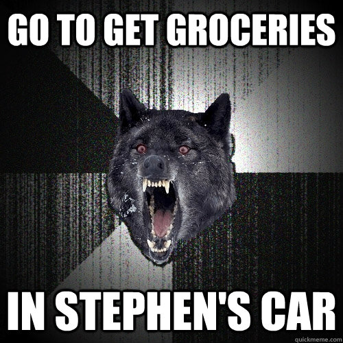 go to get groceries in stephen's car  Insanity Wolf