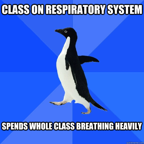 Class on Respiratory System Spends whole class breathing heavily  Socially Awkward Penguin