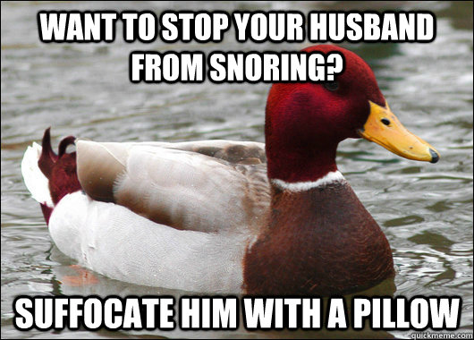 Want to stop your husband from snoring? Suffocate him with a pillow  Malicious Advice Mallard