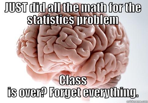 JUST DID ALL THE MATH FOR THE STATISTICS PROBLEM CLASS IS OVER? FORGET EVERYTHING. Scumbag Brain