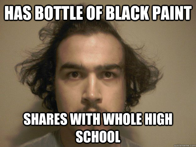 Has bottle of black paint shares with whole high school  