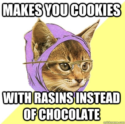 Makes you cookies With rasins instead of chocolate  Hipster Kitty