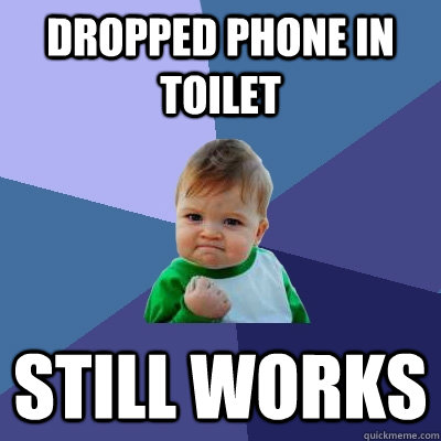 dropped phone in toilet  Still works  Success Kid
