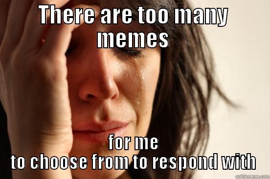 Too many choices! - THERE ARE TOO MANY MEMES FOR ME TO CHOOSE FROM TO RESPOND WITH First World Problems