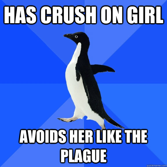 Has crush on girl Avoids her like the plague  Socially Awkward Penguin